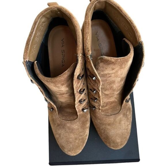 Via Spiga Women's Suede Brown Lace Up Wedge Ankle Bootie size 10 - Picture 4 of 5
